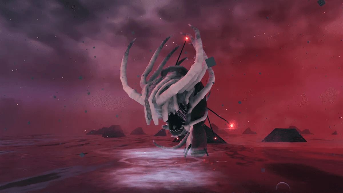 A giant snake made of bones in Valheim's Ashlands.