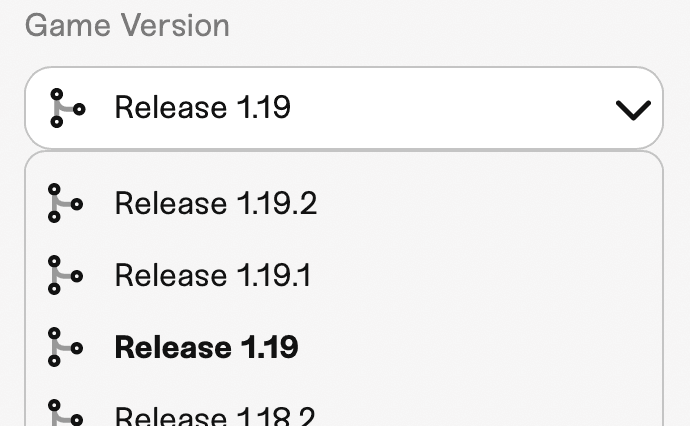 Minecraft Game Versions in the Configure menu.